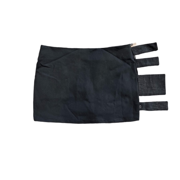 Black y2k western patchwork low waist buckle belt mini skirt - Picture 2 of 4